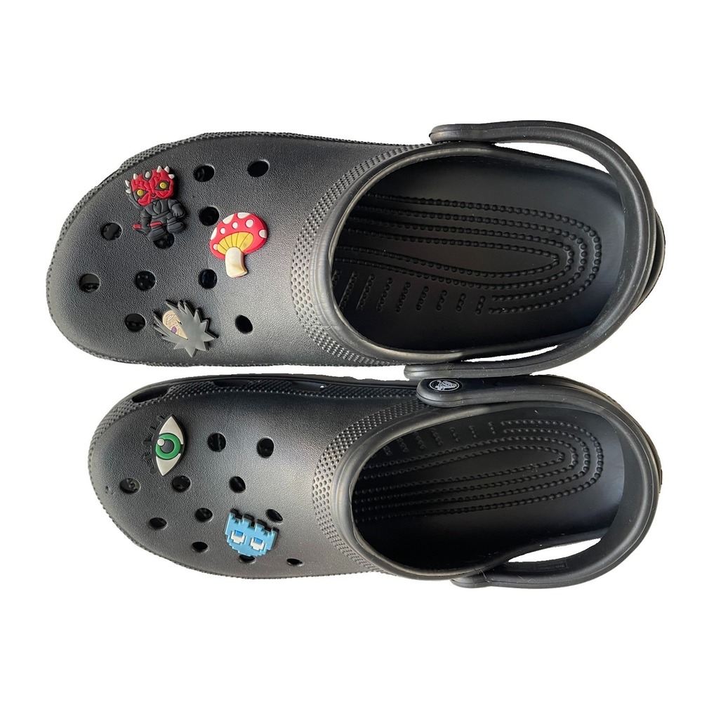Crocs Unisex Adult Size M9/W11 Black Crocband Clogs Slip On with Charms Jibbitz